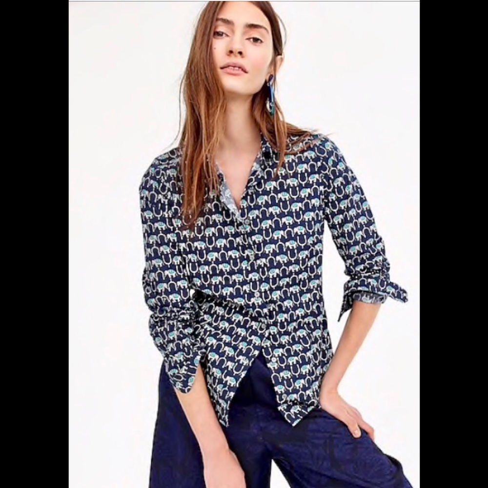 J Crew Perfect Shirt in Elephant Print, size 8